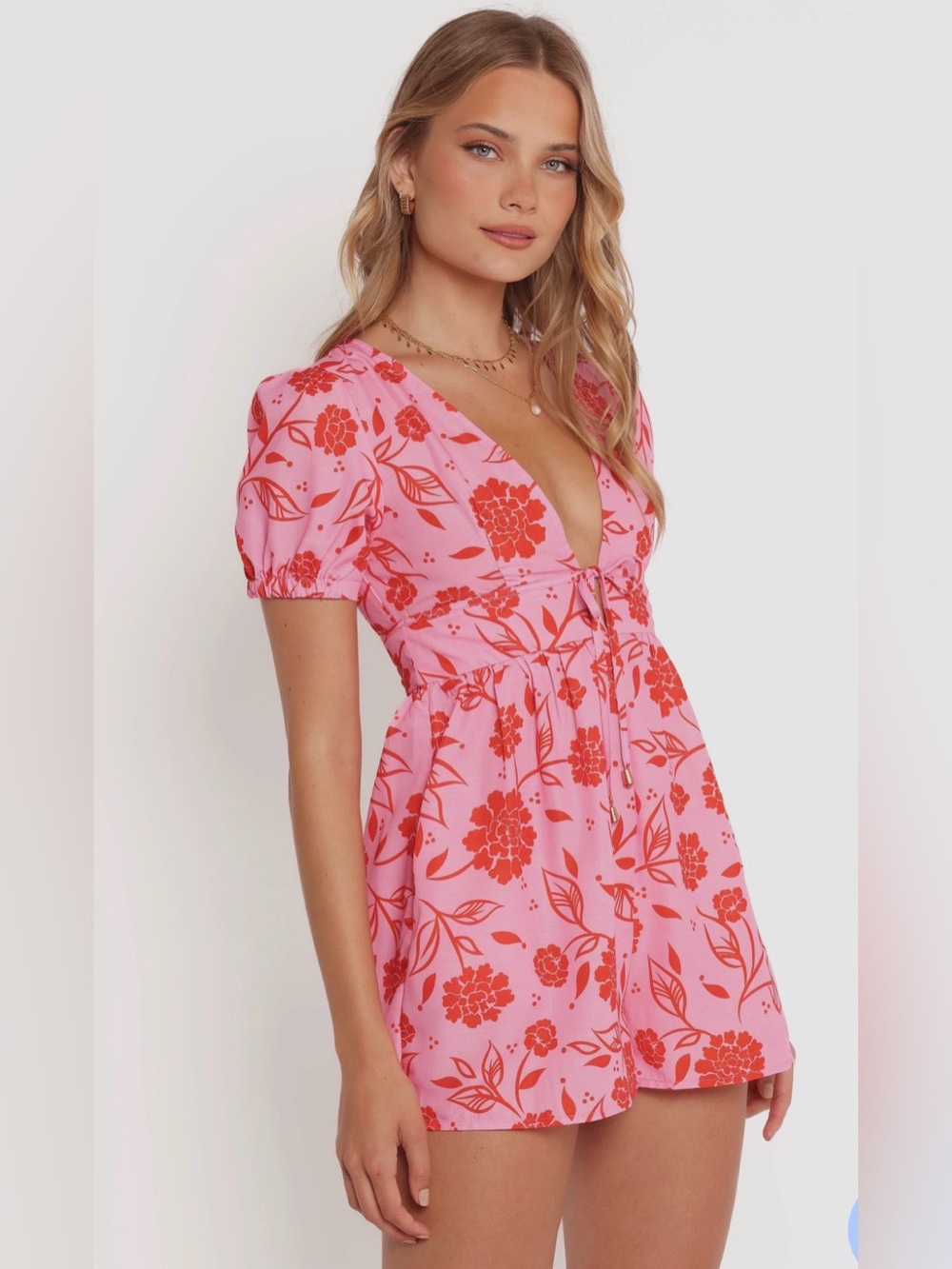 Petal & Pup Floral Pink & Red V-Neck romper